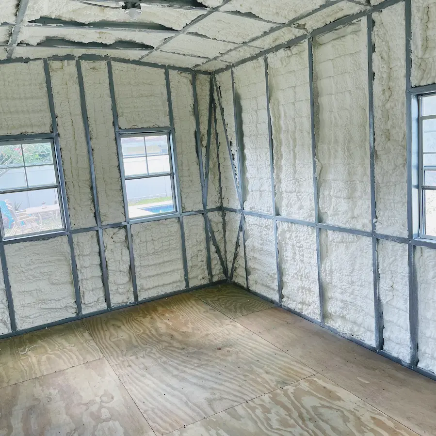 Closed-cell spray foam insulation applied to wall cavities in a residential project in Sudden Valley